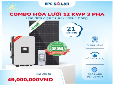 GÓI THIẾT BỊ ĐIỆN MẶT TRỜI HÒA LƯỚI 12 KW 3pha – Giải pháp tiết kiệm đến 5 Triệu tiền Điện mỗi tháng cho Hộ gia đình