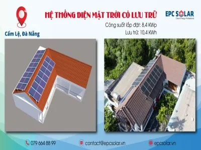 Điện mặt trời áp mái hòa lưới có lưu trữ tại Cẩm Lệ, TP.Đà Nẵng - Công suất lắp đặt: 8,4kWp