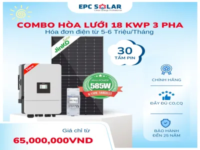 GÓI THIẾT BỊ ĐIỆN MẶT TRỜI HÒA LƯỚI 18 KW 3pha – Giải pháp tiết kiệm đến 6 Triệu tiền Điện mỗi tháng cho Hộ gia đình