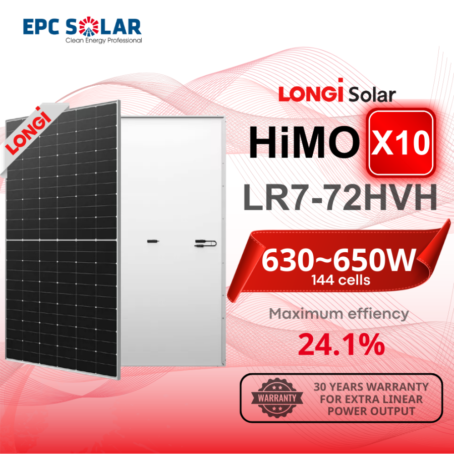 Tấm pin năng lượng mặt trời| 1 mặt kính| LONGi Himo X10|LR7-72HVH 630~650M