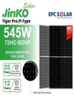 Tấm pin năng lượng mặt trời| 2 mặt kính Bifacial| Jinko Tiger Pro 545W P-type |72HC-BDVP