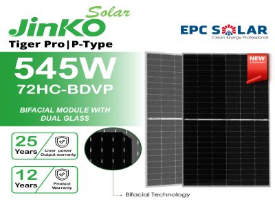 Tấm pin năng lượng mặt trời| 2 mặt kính Bifacial| Jinko Tiger Pro 545W P-type |72HC-BDVP